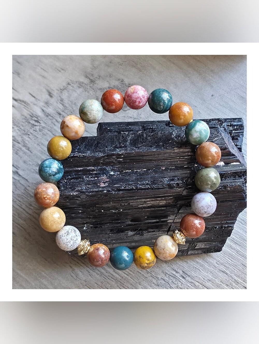 Ocean Jasper Beaded Stretch Bracelet | Natural Stone | 8mm | Handmade